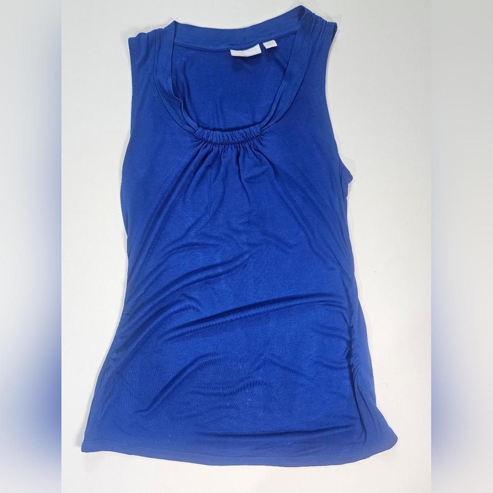 New York & Company Sleeveless Blouse Womens‎ Small Blue Ruched Neck Summer Top